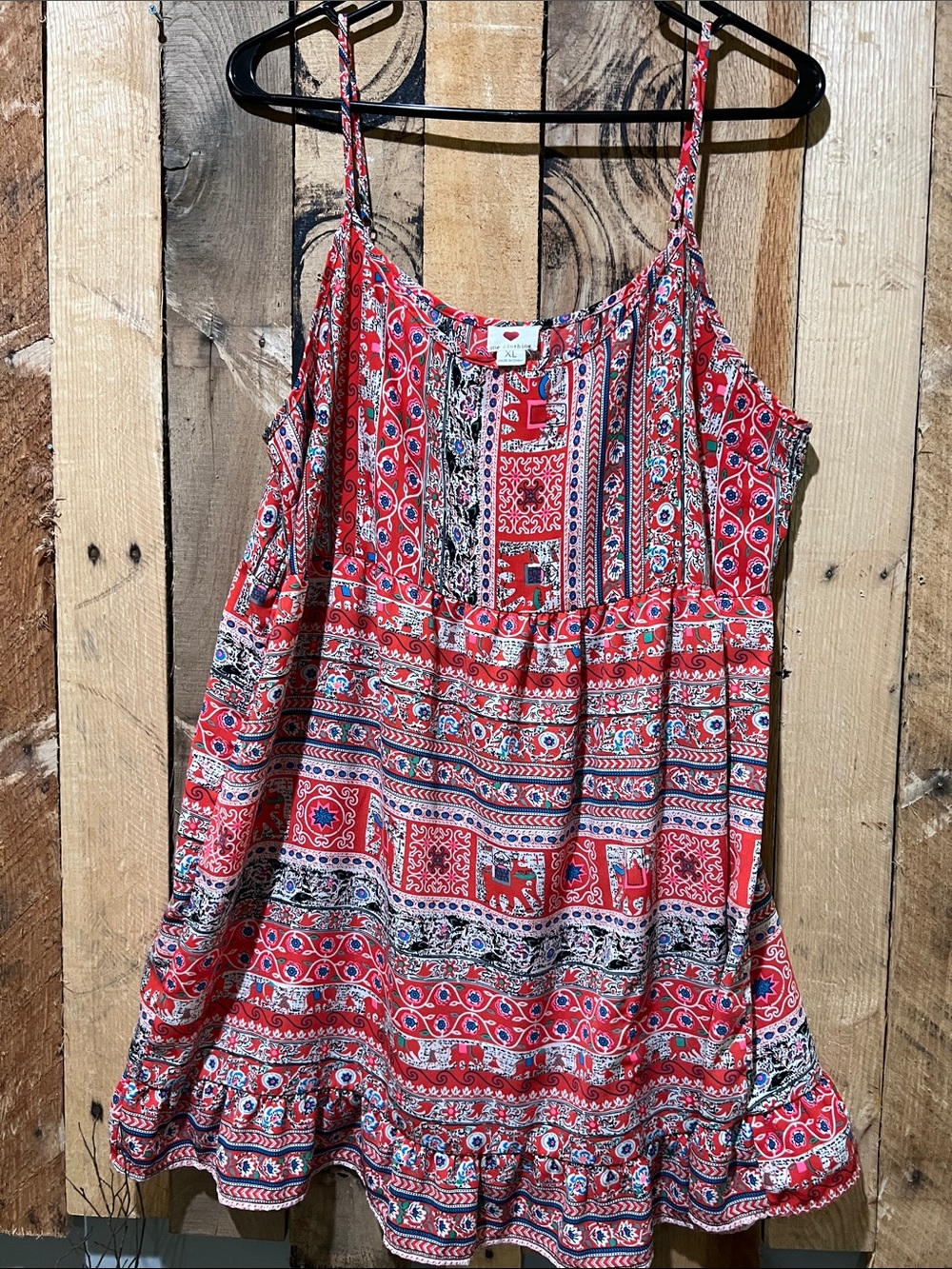 Red Printed Spaghetti-Strap Women's Tank Top - One Clothing . XL